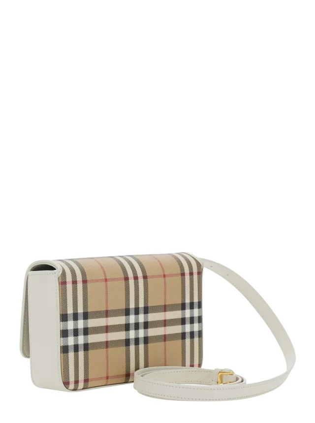BURBERRY 'Hampshire' Beige Crossbody bag with Adjustable Strap and Check Motif All-Over in Blend Cotton for Women in Beige 55% Polyurethane 25% Polyester 20% Cotton, photo 5 of 10 from Gaudenzi Boutique