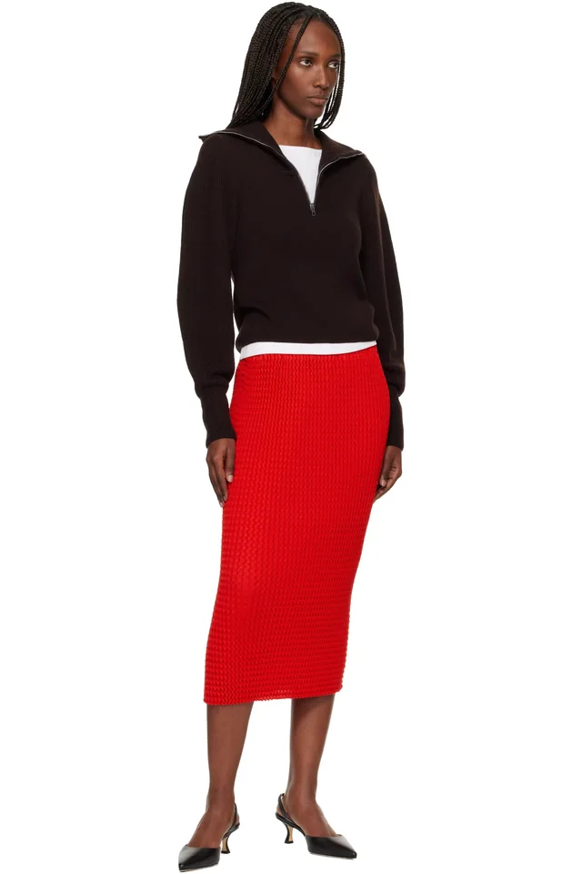 ISSEY MIYAKE Red October Spongy-58 Midi Skirt, photo 4 of 4 from SSENSE