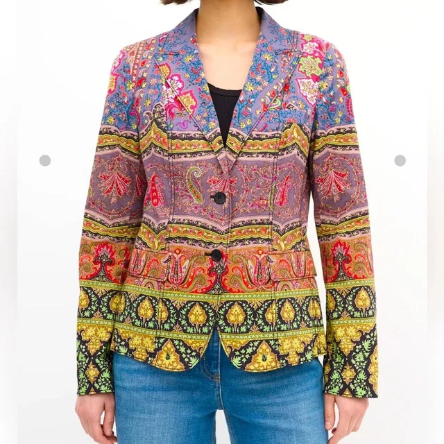 Etro Multicolor Cotton Printed Blazer Jacket It 38 Small Print Pattern in green|red from Poshmark