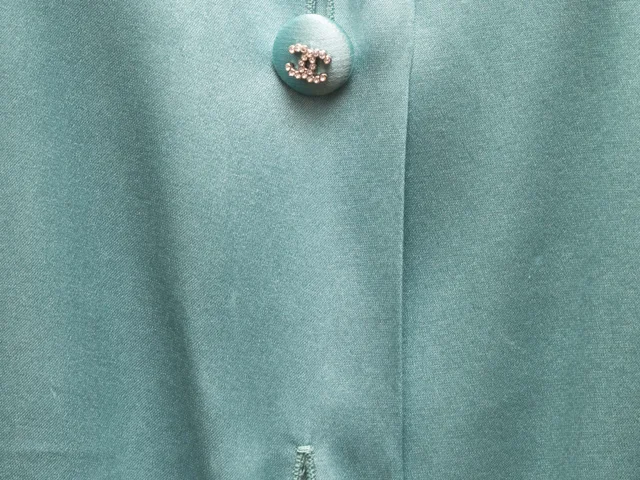 Aqua Chanel Silk Long Sleeve Button-Up Top Size FR 40 in Blue Silk from Designer Revival, photo 7 of 7