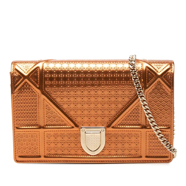 Orange Dior Metallic Patent Microcannage Diorama Wallet on Chain Crossbody Bag in Orange Patent leather from Designer Revival
