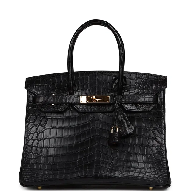 Hermès Birkin 30 Black Matte Niloticus Crocodile Gold Hardware in Black Crocodile from Madison Avenue Couture