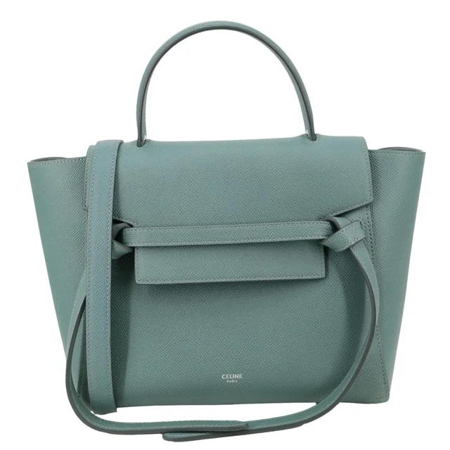 Celine Micro Belt Grained Leather Shoulder Bag Sage Green in Green Caviar leather from Dallas Designer Handbags