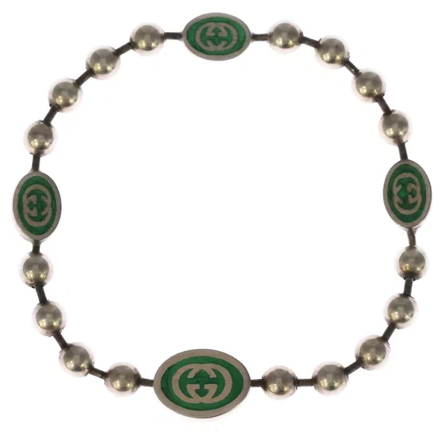Gucci Interlocking G Enamel Ball Chain Bracelet Silver Green in Green from The Reluxe