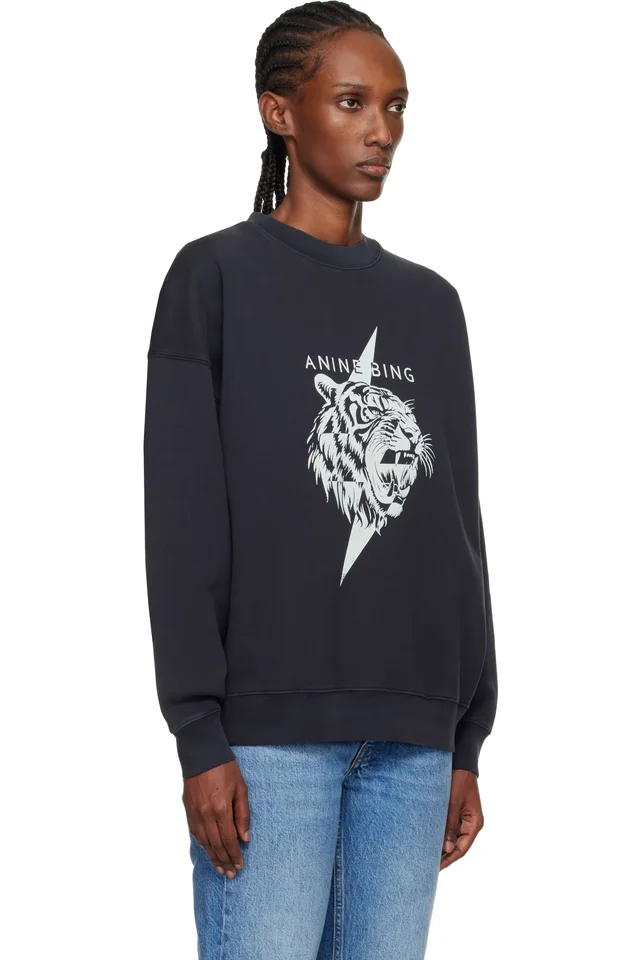 ANINE BING Black Miles Tiger Sweatshirt, photo 2 of 4 from SSENSE