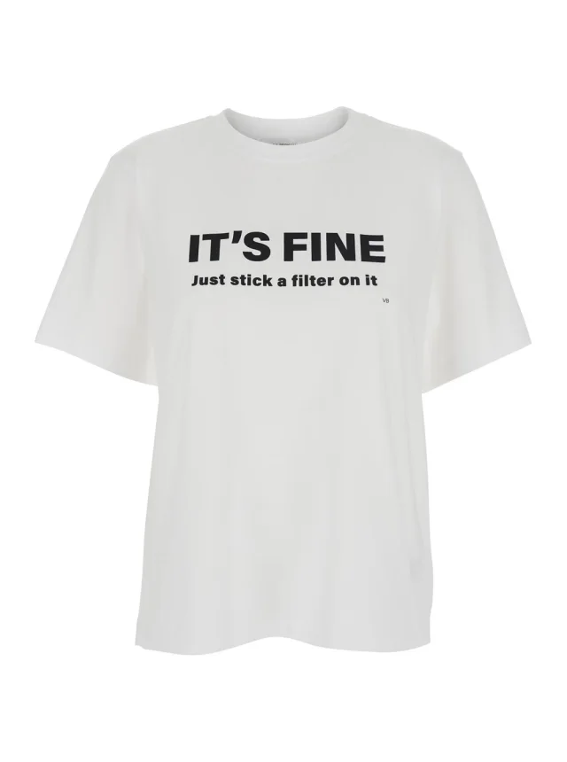 White Cotton Crew Neck T-shirt with Front Lettering Slogan for Women in White, image 1 of 1 from Gaudenzi Boutique