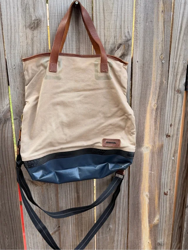 2000's Diesel Canvas Leather Rubber Messenger Tote Bag in blue|brown|neutral Canvas from Poshmark