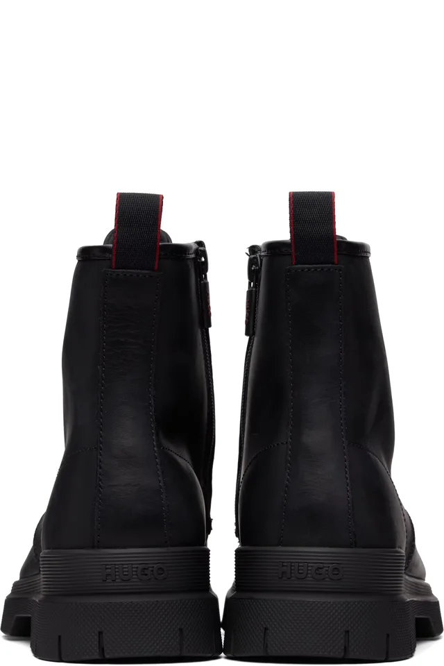 Hugo Black Lace-Up Zip Army Boots, photo 2 of 5 from SSENSE