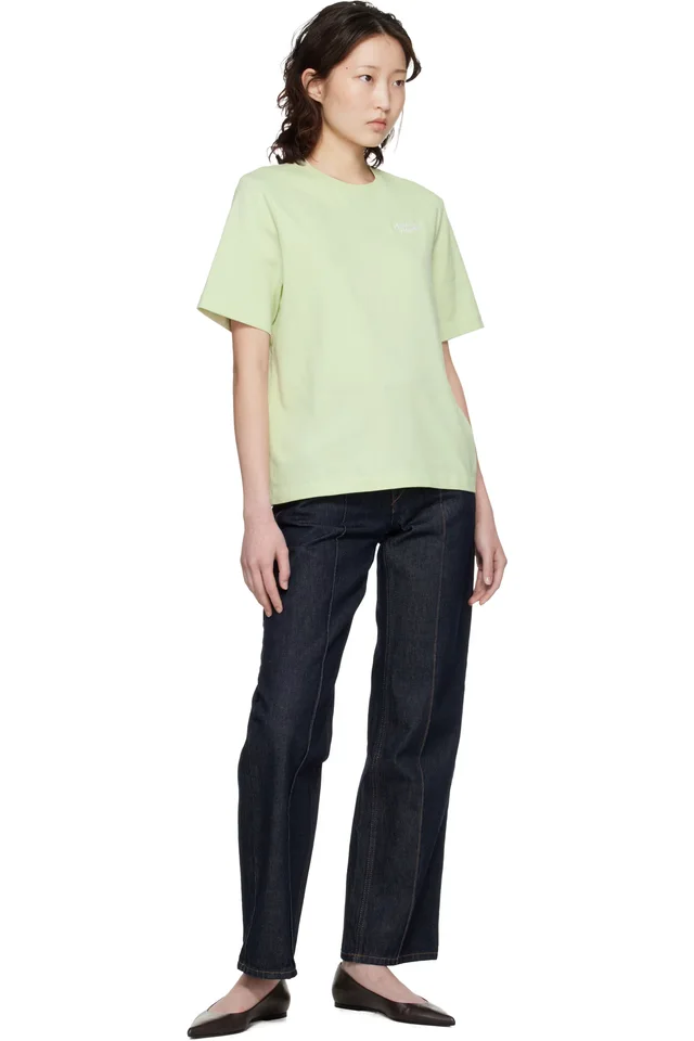 Green 'Maison Kitsune' Handwriting Comfort T-shirt, photo 4 of 4 from SSENSE
