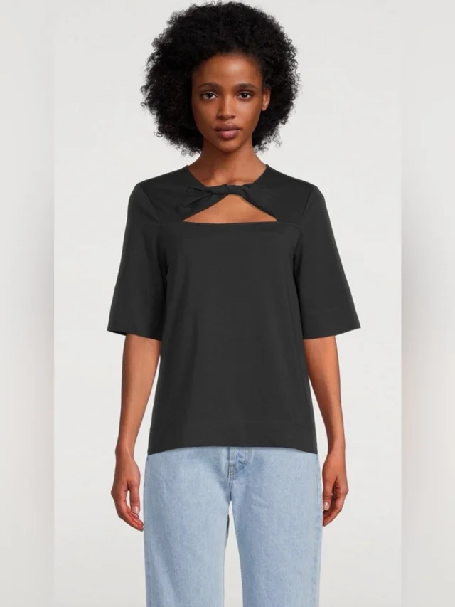 GANNI Knot-Front Short Sleeve Top in black from Poshmark