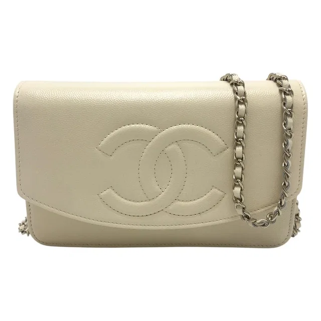 Chanel Shoulder Bag CC Logo Caviar Leather Cream White in White Caviar leather from The Reluxe