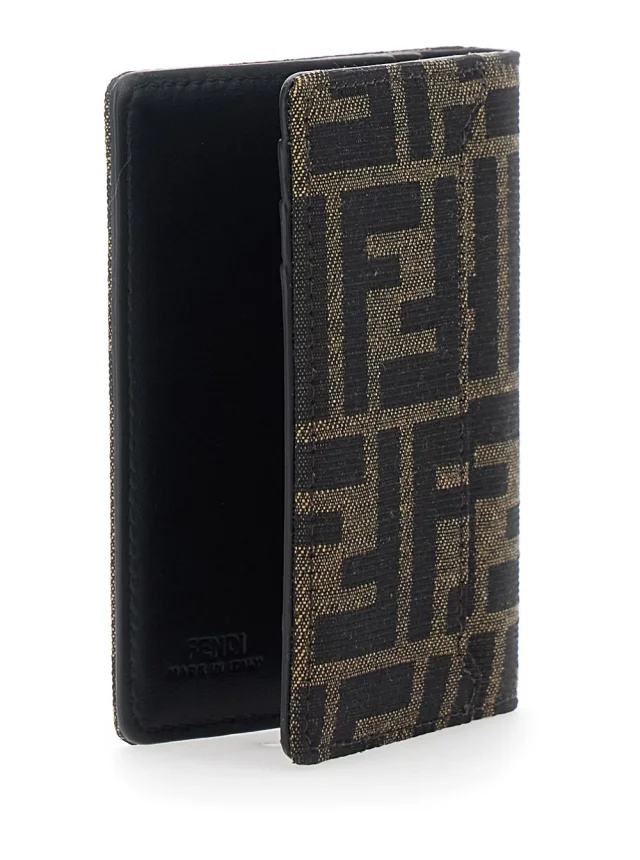 Fendi Brown Card Holder with Logo on Front and FF All Over FF Motif in Fabric Man in Brown 100% Fabric, photo 5 of 10 from Gaudenzi Boutique
