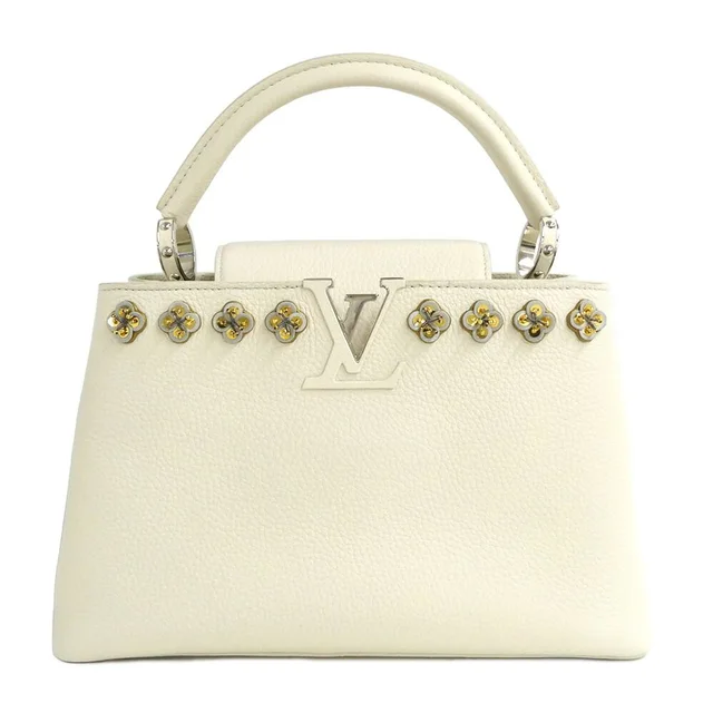 Louis Vuitton Capucines PM Flower Beads White Taurillon Leather Handbag 2-Way in White Leather from The Reluxe