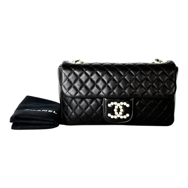 Chanel Black Lambskin Westminster Pearl Flag Bag in Black Lambskin from Luxury Promise