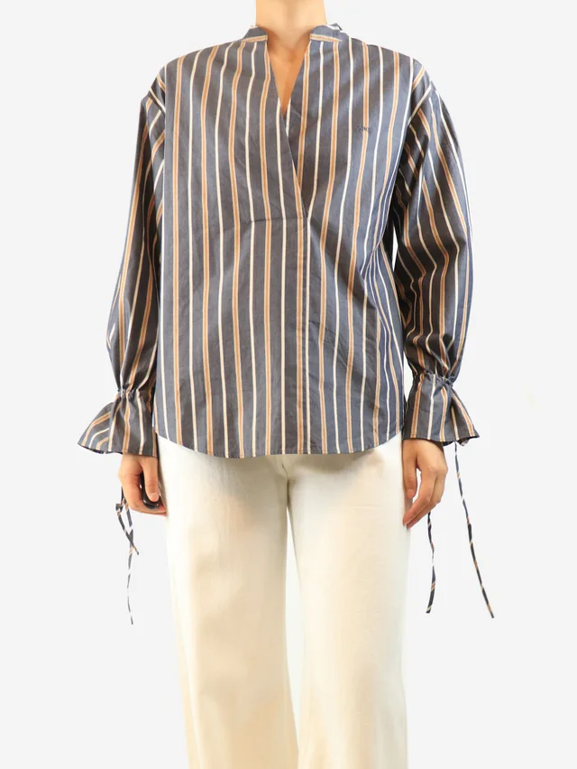 Chloé Grey striped v-neck blouse - size UK 10 in Grey from Sign of the Times