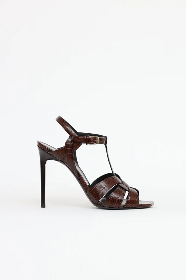 Saint Laurent Embossed Tribute Sandal in Crocodile from VSP Consignment