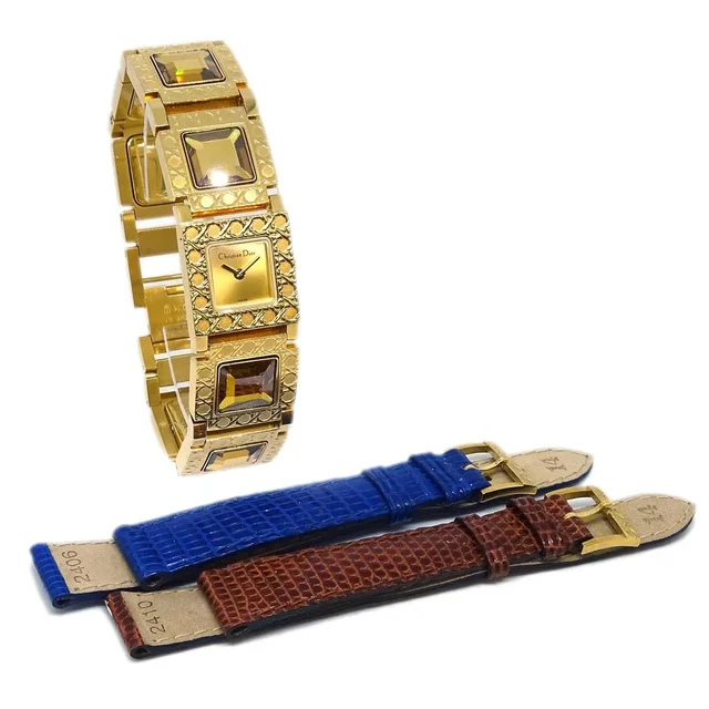 Dior D60-159 La Parisienne Quartz Watch Gold in Gold Lizard from AMORE Vintage Tokyo