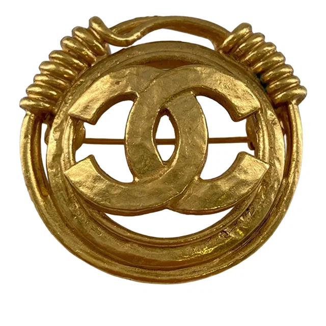 Gold Chanel Gold Plated CC Spring Round Brooch in Gold from Designer Revival