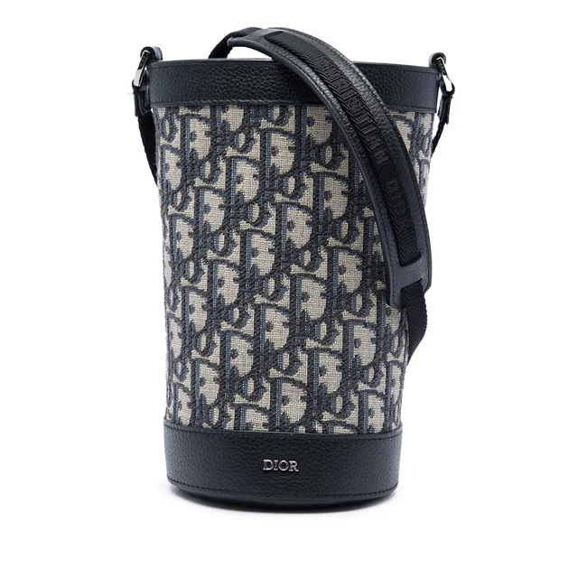 Blue Dior Oblique Canvas Thermo Bottle Holder in Blue Canvas from Designer Revival