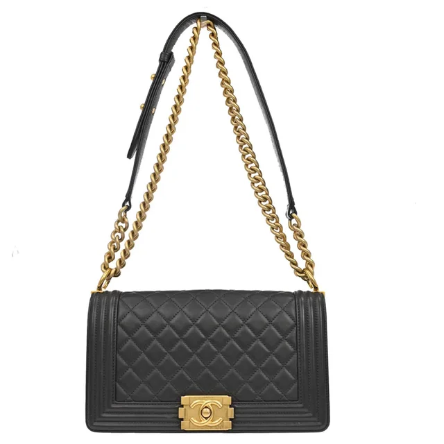 Boy Chanel 2019 Dark Gray Lambskin Medium Chain Shoulder Bag in Grey Lambskin from AMORE Vintage Tokyo