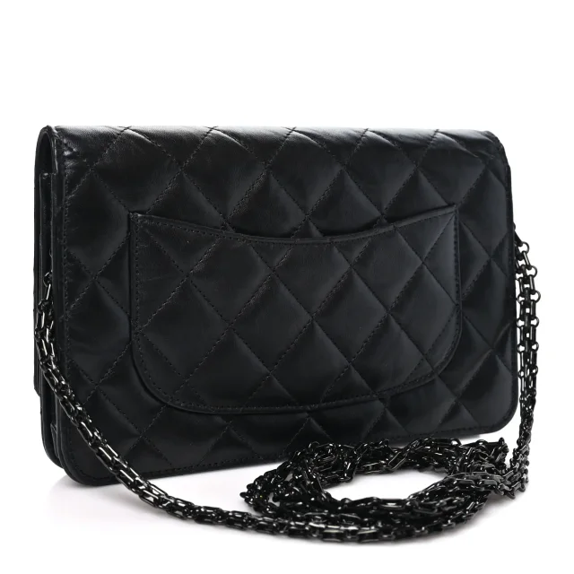 Chanel Aged Calfskin Quilted Reissue Wallet On Chain WOC So Black in Black Calfskin from FASHIONPHILE, photo 3 of 12