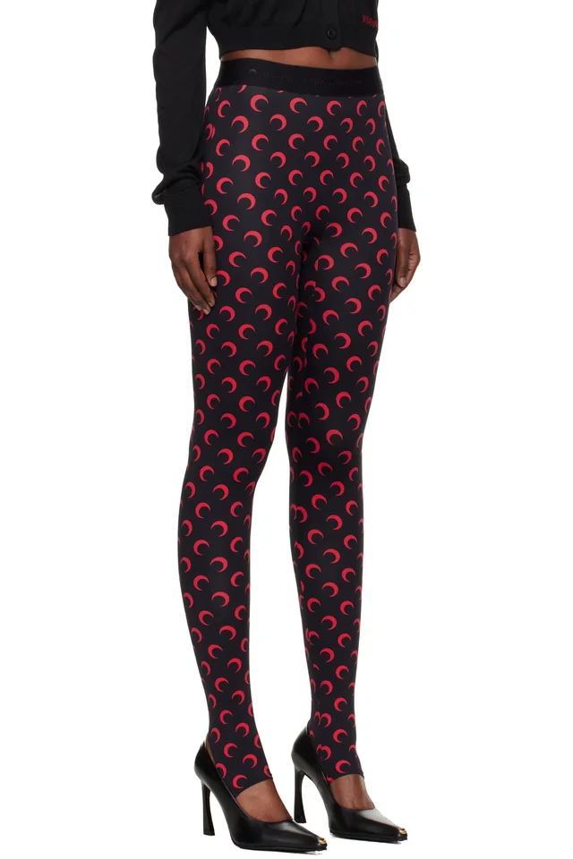 Marine Serre Black Moon Printed Jersey Leggings, photo 2 of 4 from SSENSE