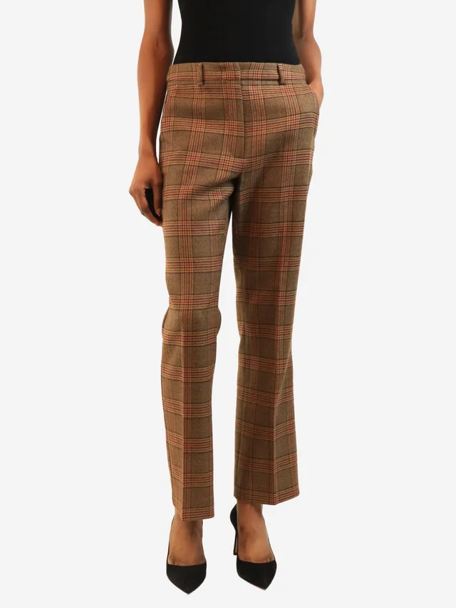 Max Mara Brown tailored plaid trousers - size UK 8 in Brown Wool from Sign of the Times