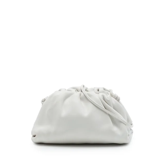 White Bottega Veneta Lambskin The Mini Pouch Crossbody in White Lambskin from Designer Revival