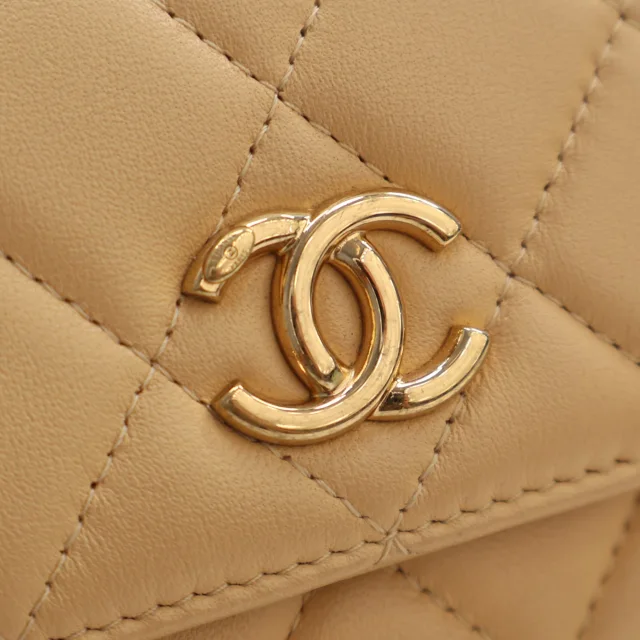 Beige Chanel CC Quilted Lambskin Faux Pearl Top Handle Flap Satchel in Beige Lambskin from Designer Revival, photo 4 of 14