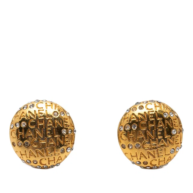 Gold Chanel Gold Plated Strass Logo Lettering Clip On Earrings in Gold from Designer Revival
