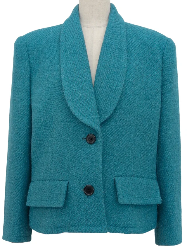 Givenchy Wool Tweed Shawl Collar Jacket #9 Blue in Blue Tweed from VINTAGE QOO TOKYO