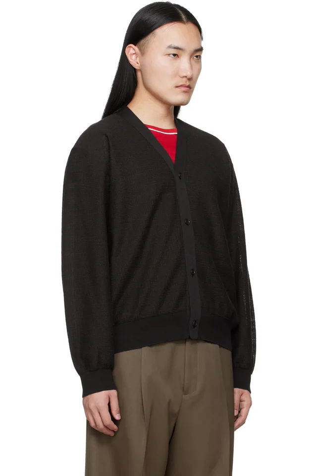 ssstein Brown Slub Cotton Knit Cardigan, photo 2 of 4 from SSENSE