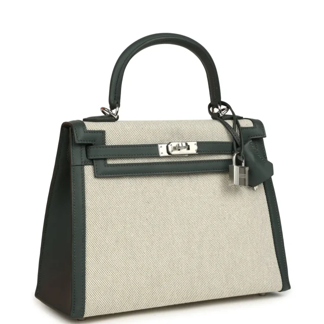 Hermès Kelly Sellier 25 Vert Mangrove and Ecru & Vert Amande Toile H Canvas Palladium Hardware in Green Canvas from Madison Avenue Couture, photo 2 of 8
