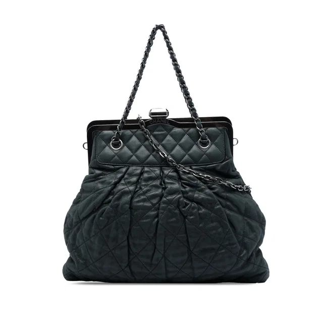 Black Chanel Quilted Iridescent Calfskin Chic Quilt Frame Satchel in Black Calfskin from Designer Revival