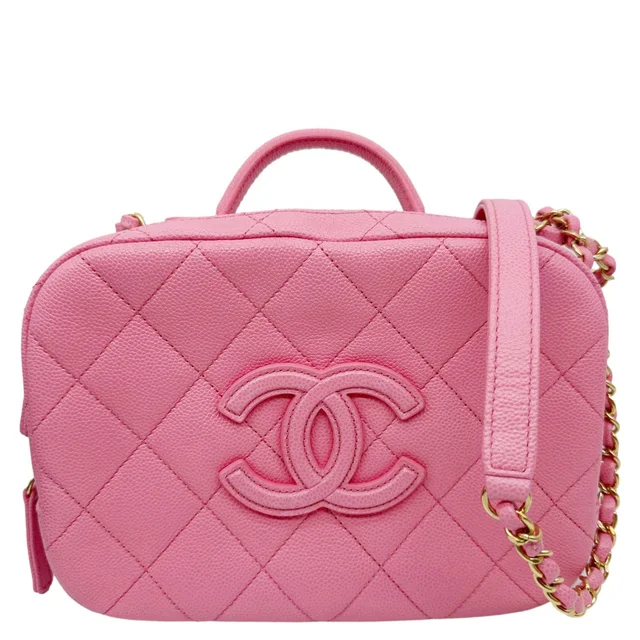 Chanel Interlocking CC Quilted Caviar Leather Vanity Shoulder Bag Pink in Pink Caviar leather from Dallas Designer Handbags