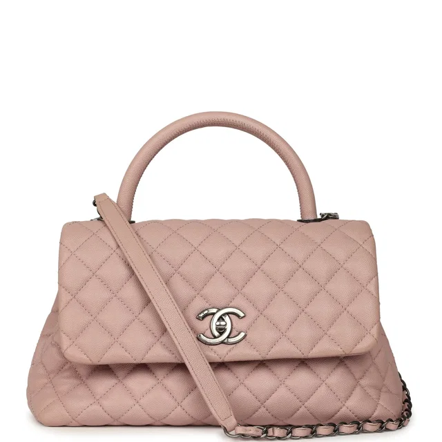 Chanel Medium Coco Handle Flap Bag Blush Caviar Aged Ruthenium Hardware in Pink Caviar leather from Madison Avenue Couture