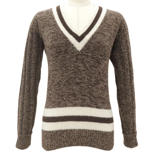 Chanel Back CC Mark V-Neck Knit Top Brown in Brown Cashmere from VINTAGE QOO TOKYO