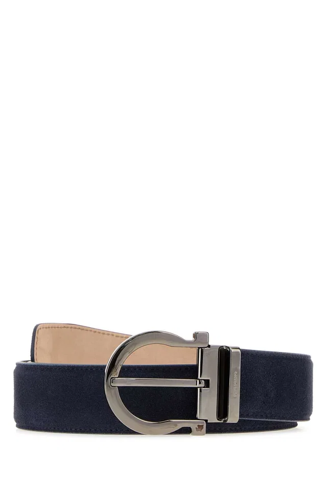 Ferragamo Gancio Belt — Navy in Navy Suede from HEWI
