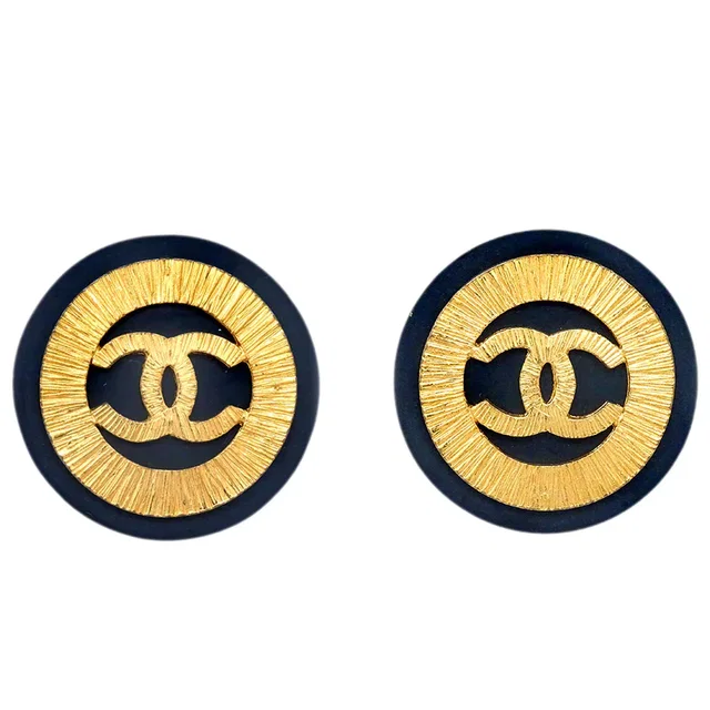 Chanel Button Earrings Clip-On Black 26 in Black Resin from AMORE Vintage Tokyo