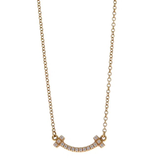 Tiffany & Co. T Smile Mini Pendant Necklace Au750 Diamond Jewelry from AMORE Vintage Tokyo