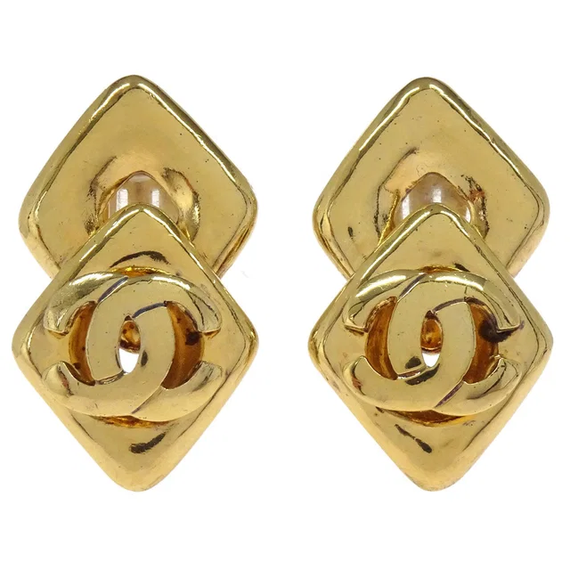 Chanel Rhombus Clip-On Earrings Gold 97P in Gold from AMORE Vintage Tokyo