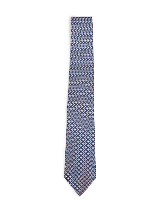 Ferragamo Gancini Silk Jacquard Necktie — Navy Neckties in Navy Silk from HEWI