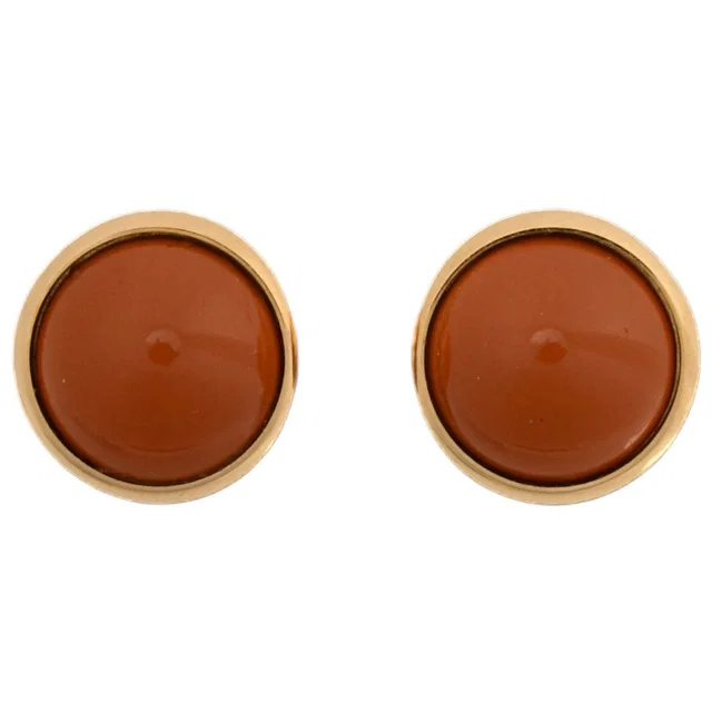 Hermès Round Design Earrings Gold/Orange in Orange from VINTAGE QOO TOKYO