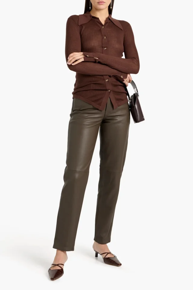 Toteme Leather Slim-Leg Pants in Brown, photo 2 of 8 from THE OUTNET