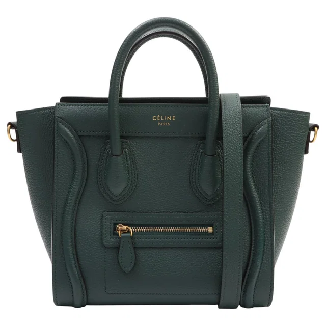 Celine Luggage Nano 2-Way Bag, Green in Green Leather from VINTAGE QOO TOKYO