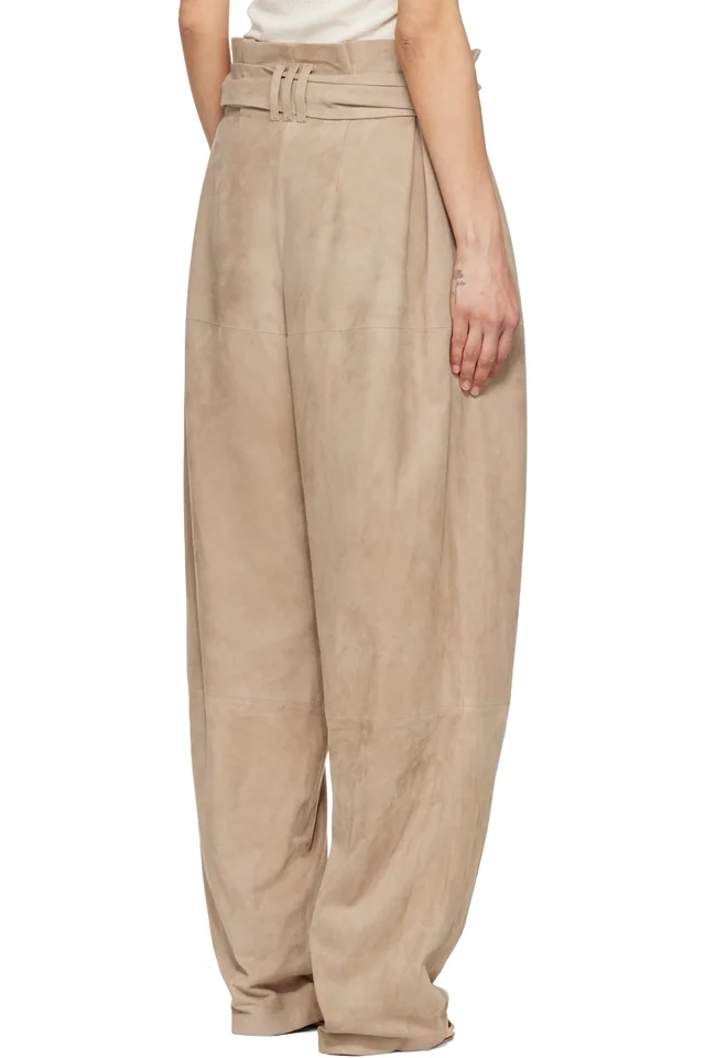 BALMAIN Beige Suede High-Waisted Trousers, photo 3 of 4 from SSENSE