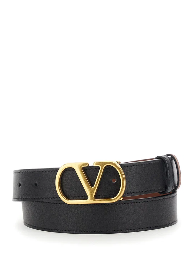 Valentino Garavani Vlogo Buckle Belt — Black Calf Leather in Black Calfskin from HEWI