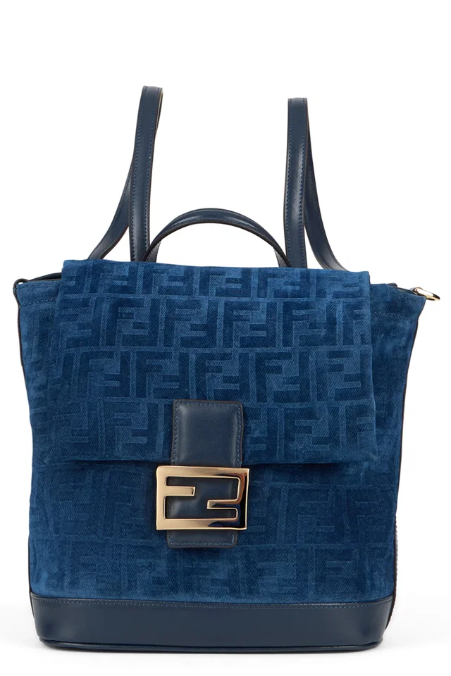 Fendi Ff Buckle Velvet Backpack — Blue Cotton in Blue Velvet from HEWI
