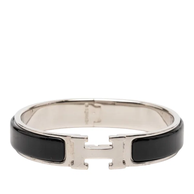 Black Hermès Narrow Enamel Clic H Bracelet PM in Black from Designer Revival