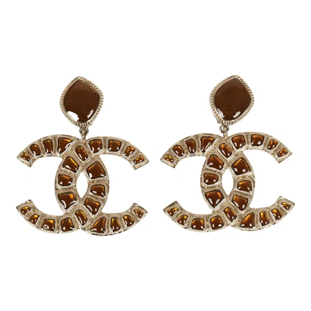 Chanel Large "Along the Nile" Egypt CC Drop Dangle Clip on Earrings Gold Resin Light Gold in Gold Resin from Madison Avenue Couture